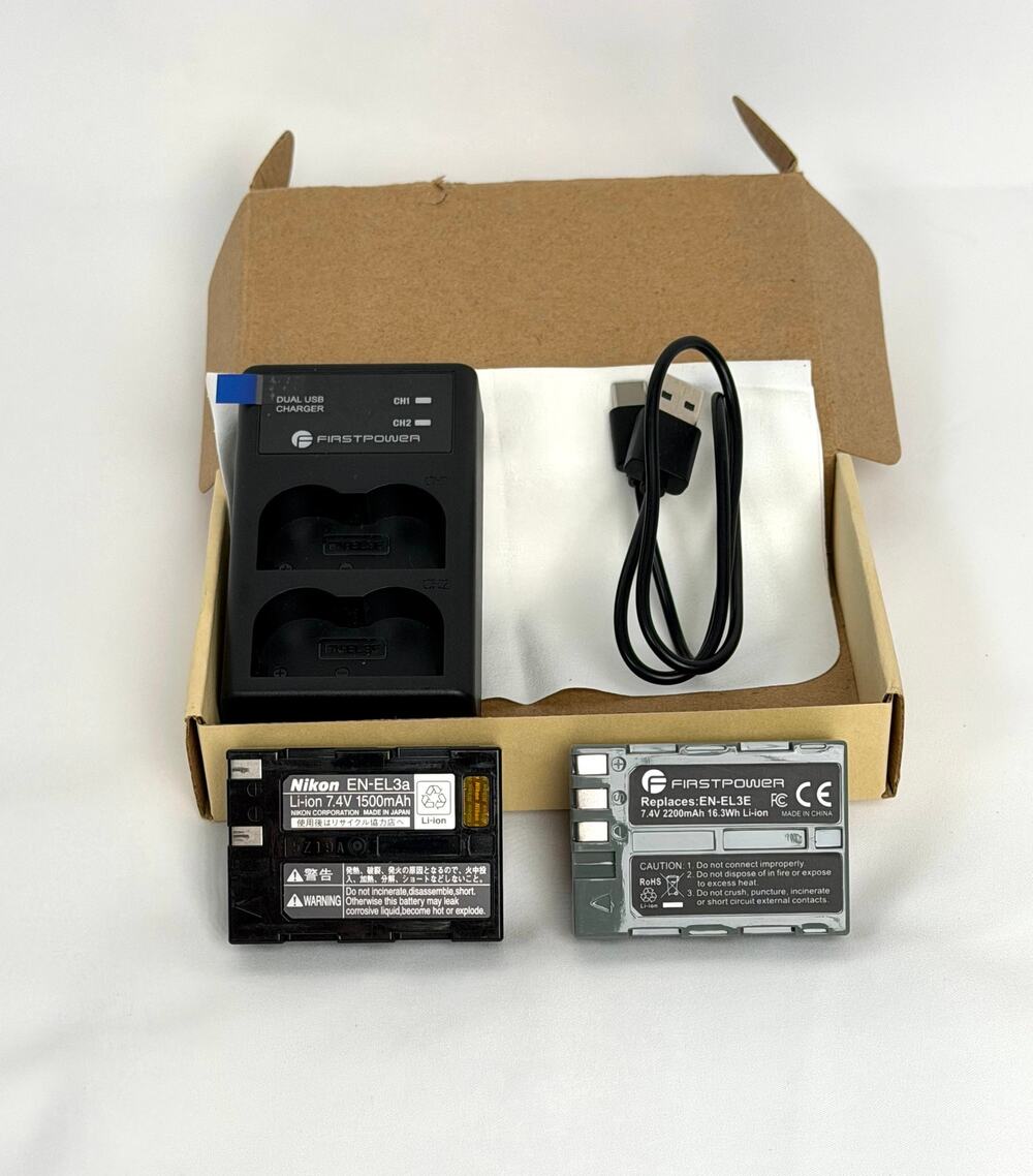 Nikon EN-EL3a Battery & FirstPower EN-EL3E Charger Kit USB Dual 2 Batteries